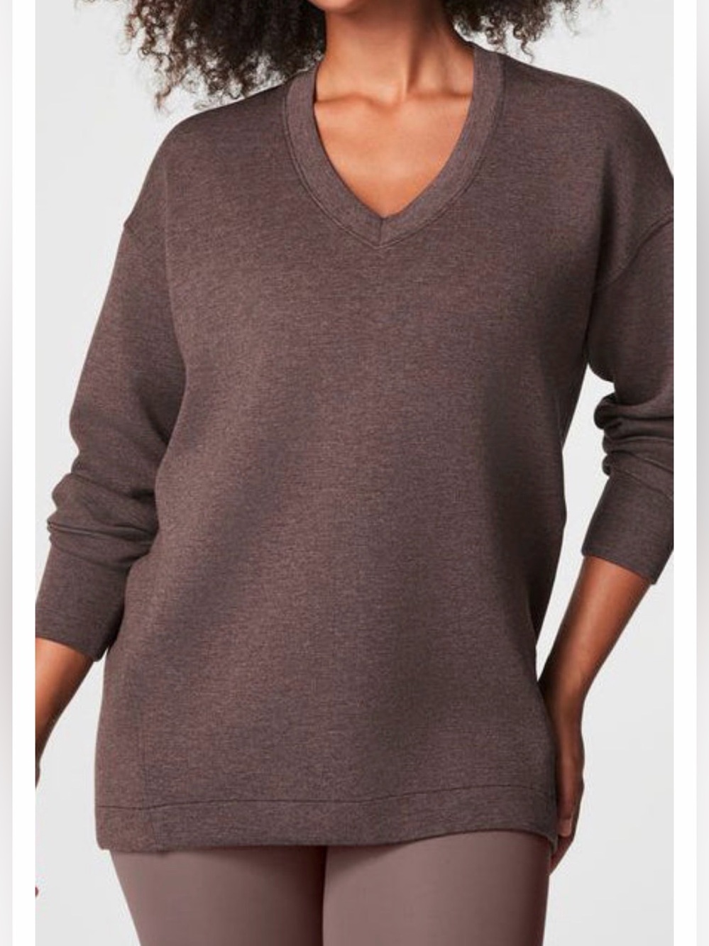 Spanx AirEssentials Brushed V-Neck Tunic Sweatshirt 3X Heather Smoke Brown